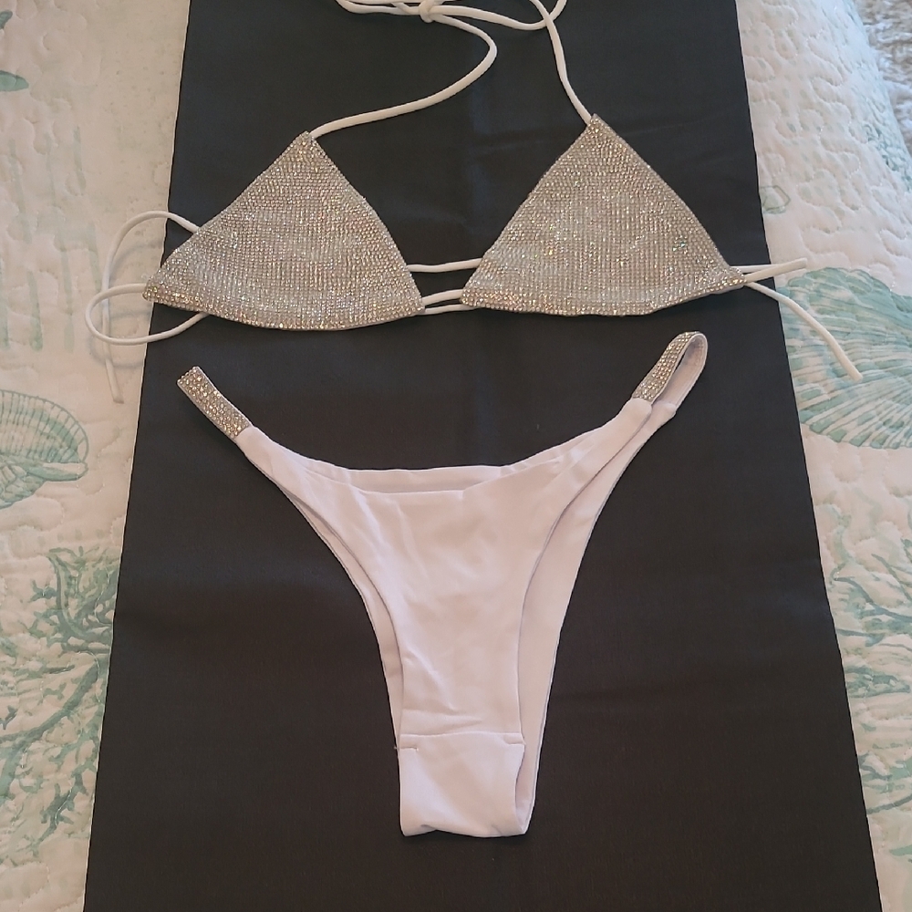 Silver and White Bikini Set